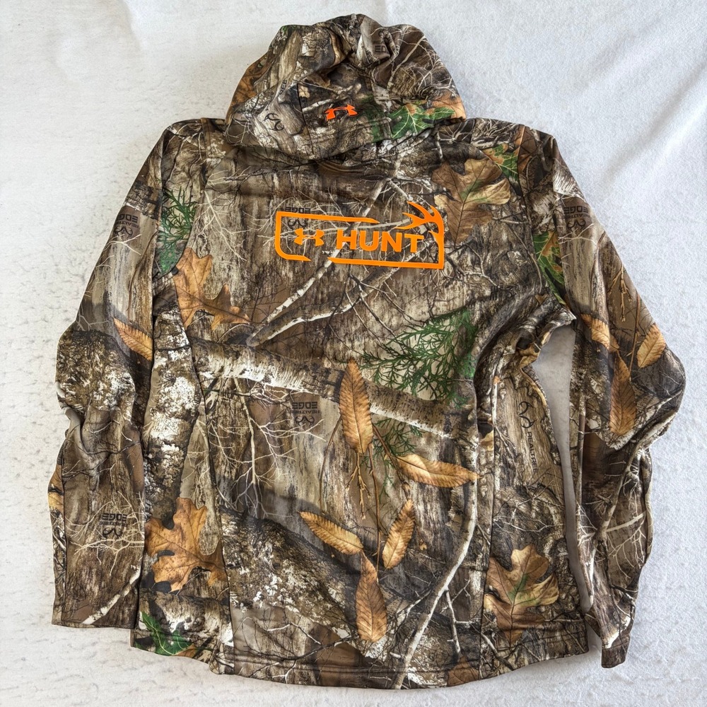 Under Armour Hunt Hoodie Mens Large Camo Realtree Edge Pullover Fleece